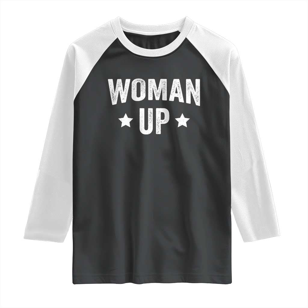 Woman Up Raglan Shirt Fitness Gym Workout Feminist - Wonder Print Shop