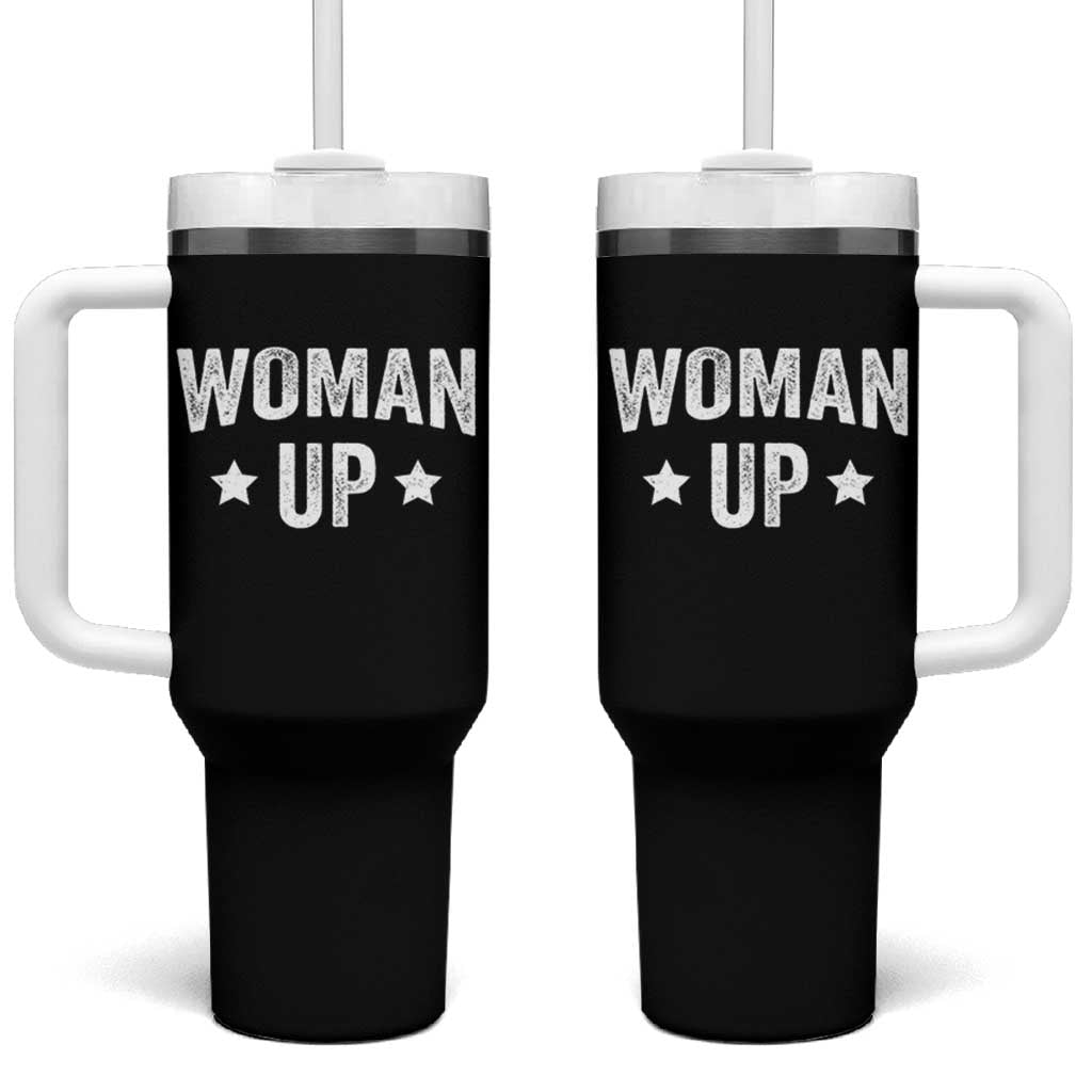 Woman Up Tumbler With Handle Fitness Gym Workout Feminist - Wonder Print Shop