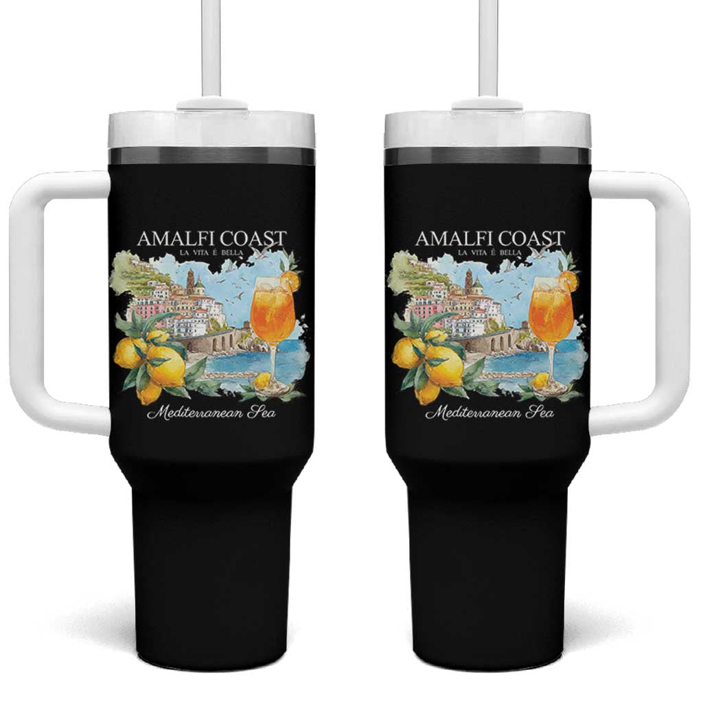 Amalfi Coast Italy Travel Tumbler With Handle La Vita E Bella Lemon Travel Souvenir - Wonder Print Shop