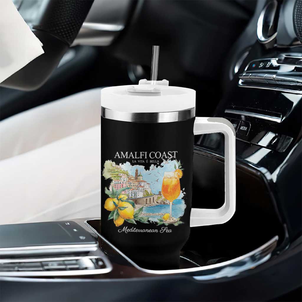 Amalfi Coast Italy Travel Tumbler With Handle La Vita E Bella Lemon Travel Souvenir - Wonder Print Shop