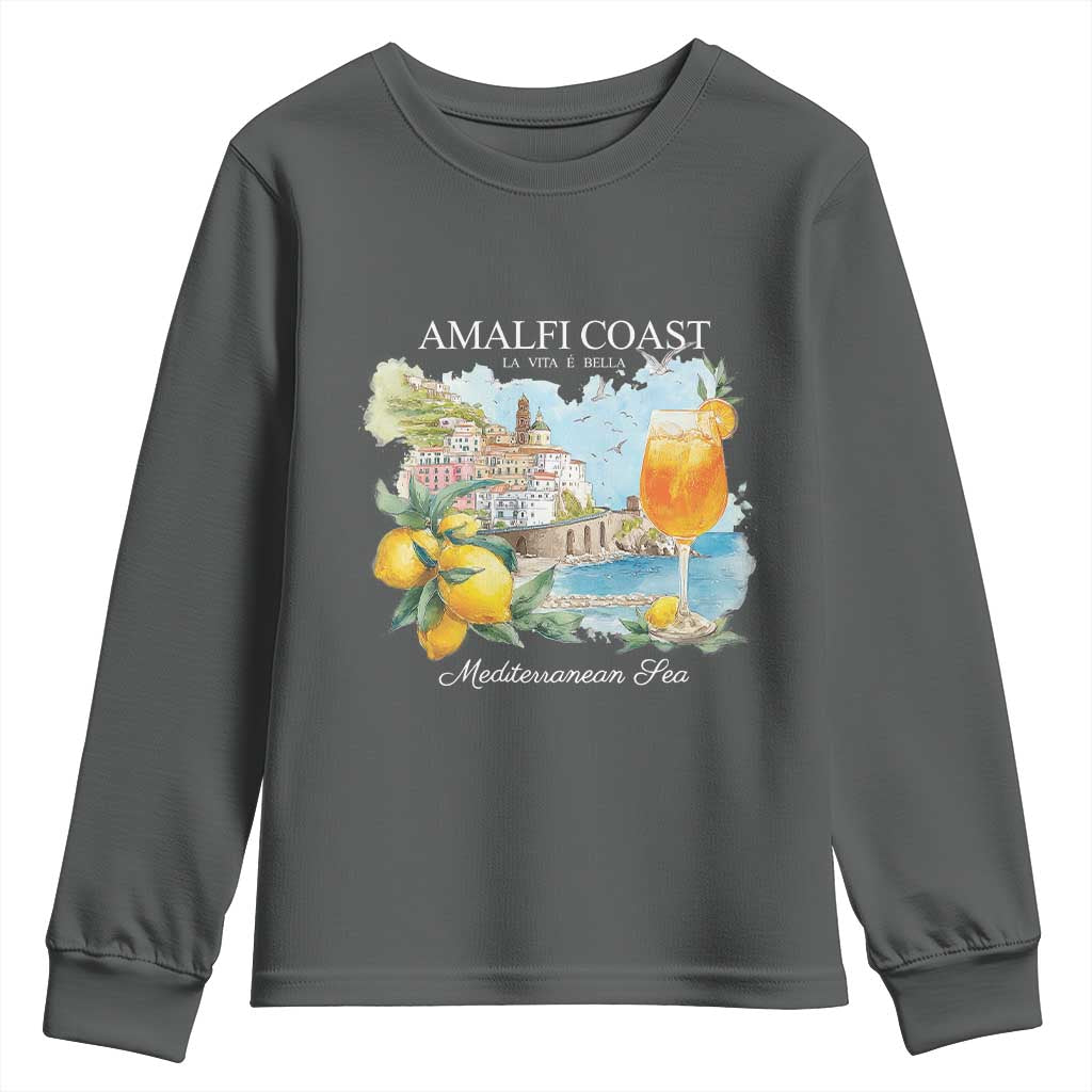 Amalfi Coast Italy Travel Youth Sweatshirt La Vita E Bella Lemon Travel Souvenir - Wonder Print Shop