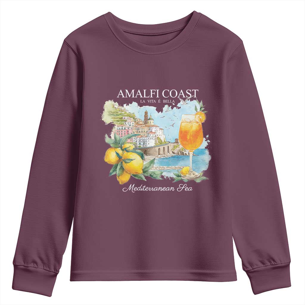 Amalfi Coast Italy Travel Youth Sweatshirt La Vita E Bella Lemon Travel Souvenir - Wonder Print Shop