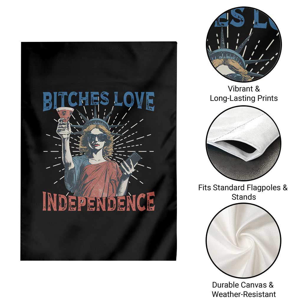 Funny Bitches Love Independence 4th Of July Garden Flag Retro Statue Of Liberty - Wonder Print Shop