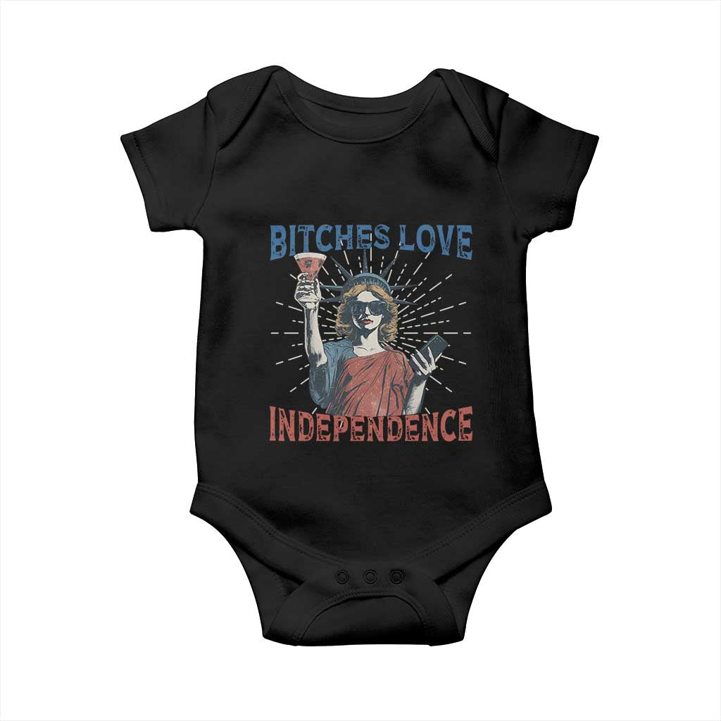Funny Bitches Love Independence 4th Of July Baby Onesie Retro Statue Of Liberty - Wonder Print Shop