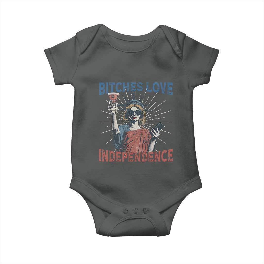 Funny Bitches Love Independence 4th Of July Baby Onesie Retro Statue Of Liberty - Wonder Print Shop