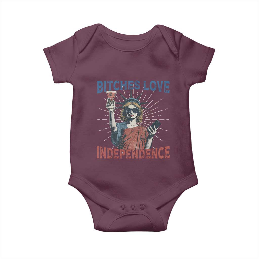 Funny Bitches Love Independence 4th Of July Baby Onesie Retro Statue Of Liberty - Wonder Print Shop