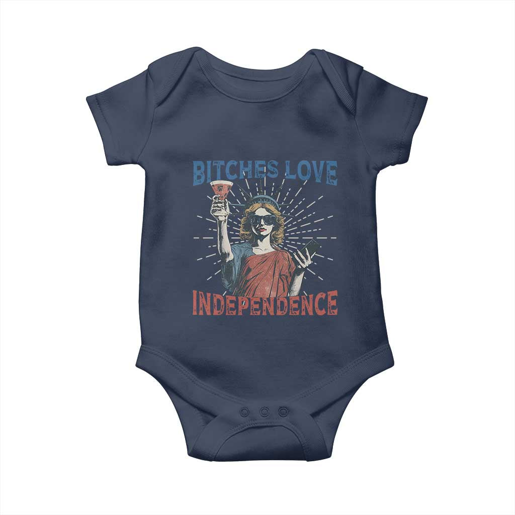 Funny Bitches Love Independence 4th Of July Baby Onesie Retro Statue Of Liberty - Wonder Print Shop