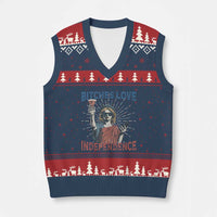 Funny Bitches Love Independence 4th Of July V-Neck Knit Sweater Vest Retro Statue Of Liberty - Wonder Print Shop