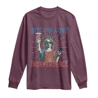 Funny Bitches Love Independence 4th Of July Long Sleeve Shirt Retro Statue Of Liberty - Wonder Print Shop