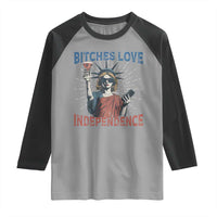 Funny Bitches Love Independence 4th Of July Raglan Shirt Retro Statue Of Liberty - Wonder Print Shop