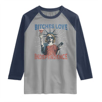 Funny Bitches Love Independence 4th Of July Raglan Shirt Retro Statue Of Liberty - Wonder Print Shop