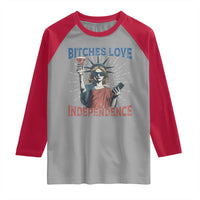 Funny Bitches Love Independence 4th Of July Raglan Shirt Retro Statue Of Liberty - Wonder Print Shop