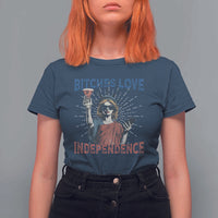Funny Bitches Love Independence 4th Of July T Shirt For Women Retro Statue Of Liberty - Wonder Print Shop