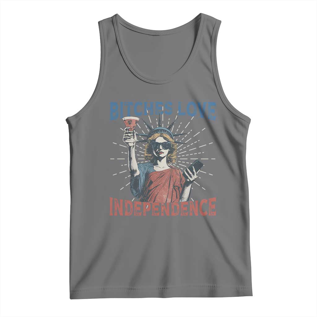 Funny Bitches Love Independence 4th Of July Tank Top Retro Statue Of Liberty - Wonder Print Shop