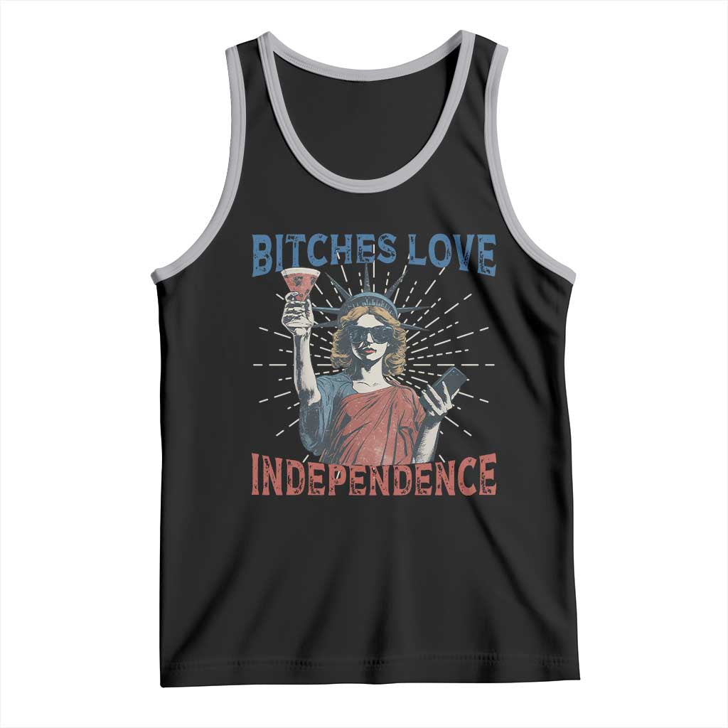Funny Bitches Love Independence 4th Of July Tank Top Retro Statue Of Liberty - Wonder Print Shop