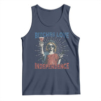 Funny Bitches Love Independence 4th Of July Tank Top Retro Statue Of Liberty - Wonder Print Shop