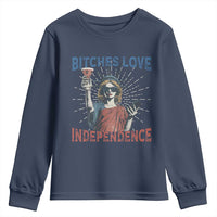 Funny Bitches Love Independence 4th Of July Youth Sweatshirt Retro Statue Of Liberty - Wonder Print Shop