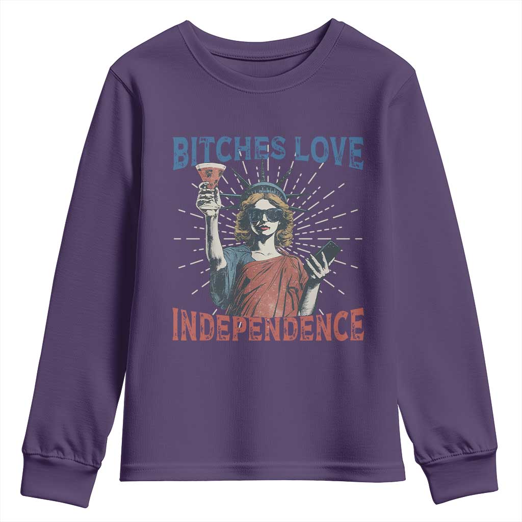 Funny Bitches Love Independence 4th Of July Youth Sweatshirt Retro Statue Of Liberty - Wonder Print Shop