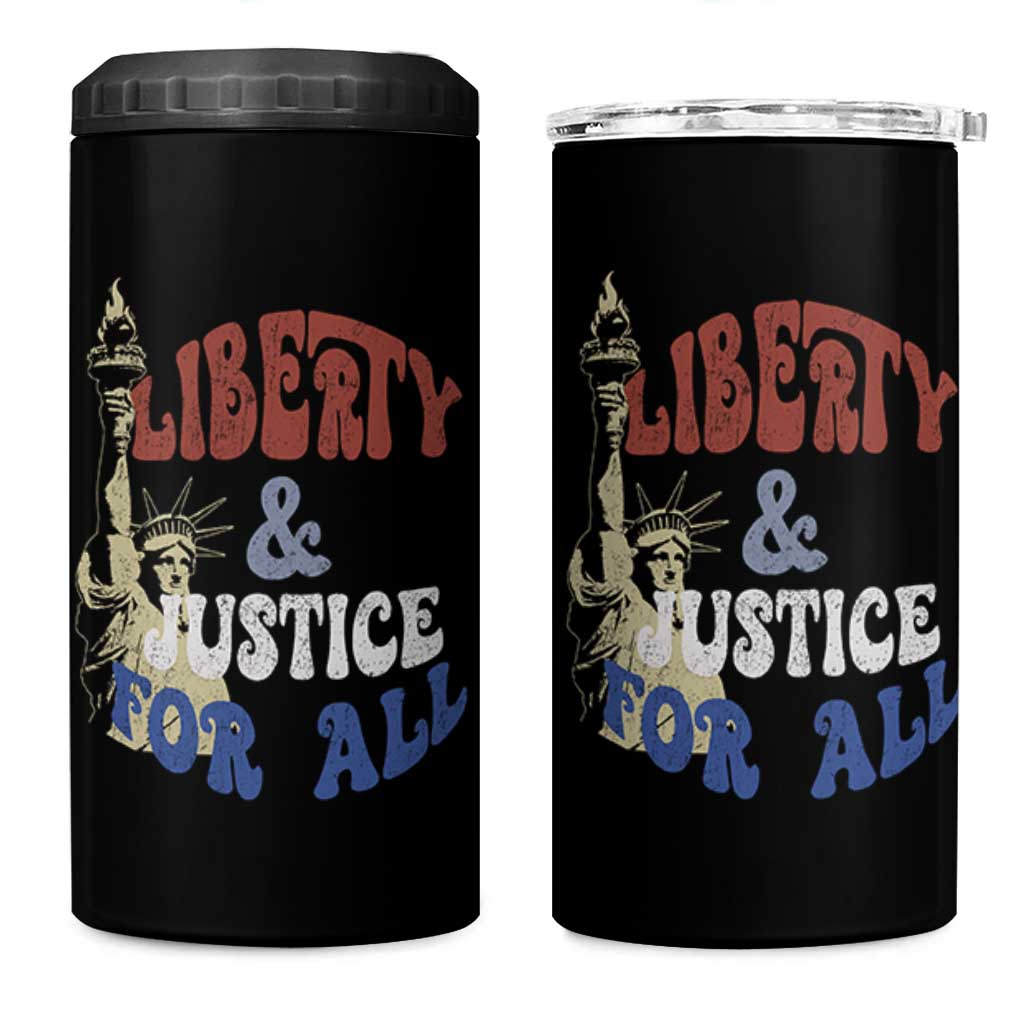 Funny 4th of July Liberty And Justice For All 4 in 1 Can Cooler Tumbler Statue Of Liberty - Wonder Print Shop