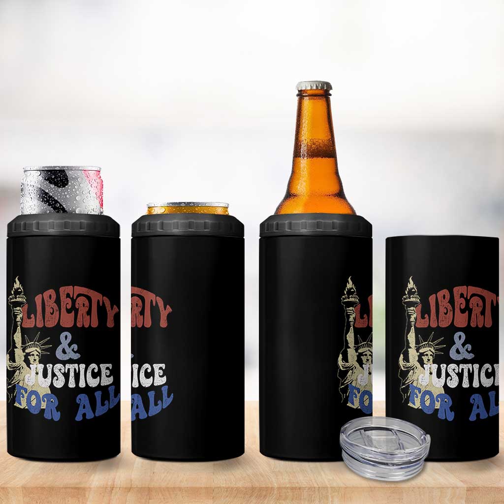 Funny 4th of July Liberty And Justice For All 4 in 1 Can Cooler Tumbler Statue Of Liberty - Wonder Print Shop