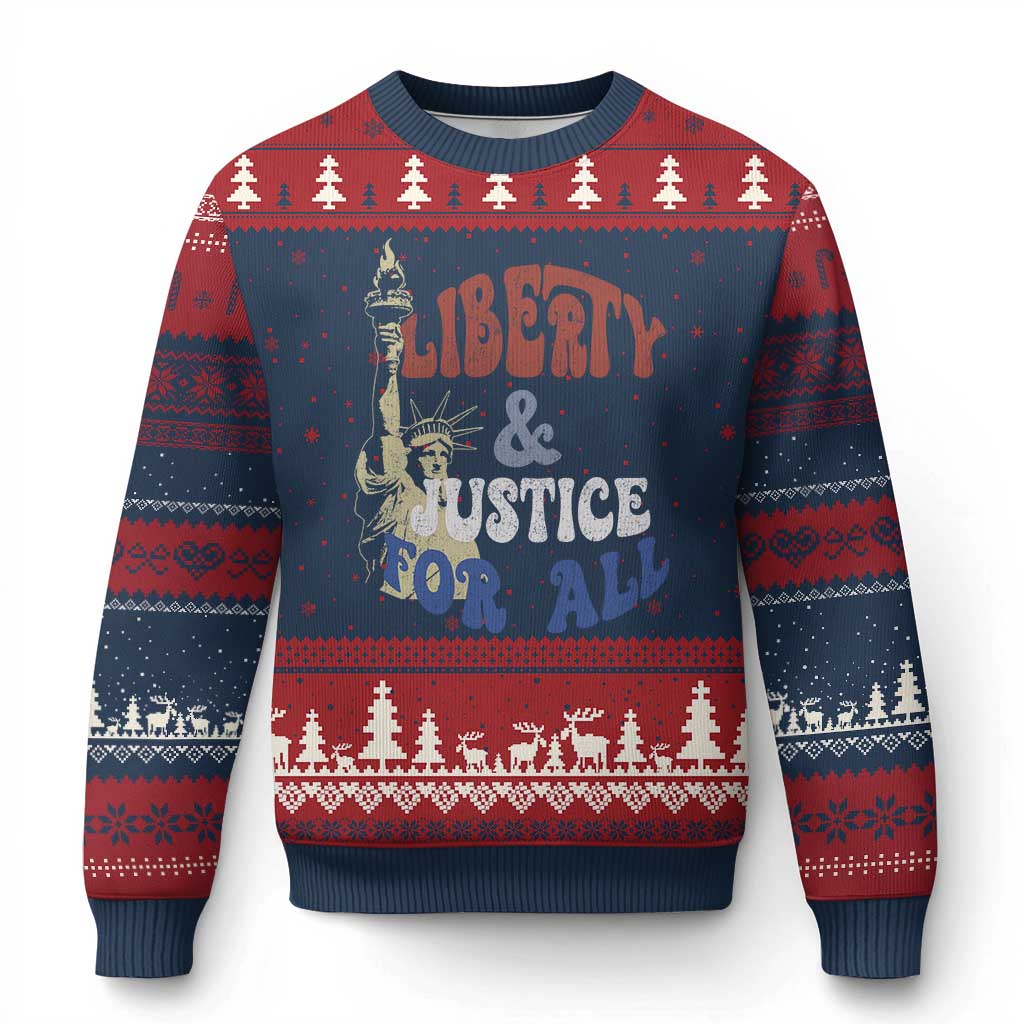 Funny 4th of July Liberty And Justice For All Ugly Christmas Sweater Statue Of Liberty - Wonder Print Shop