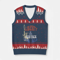Funny 4th of July Liberty And Justice For All V-Neck Knit Sweater Vest Statue Of Liberty - Wonder Print Shop