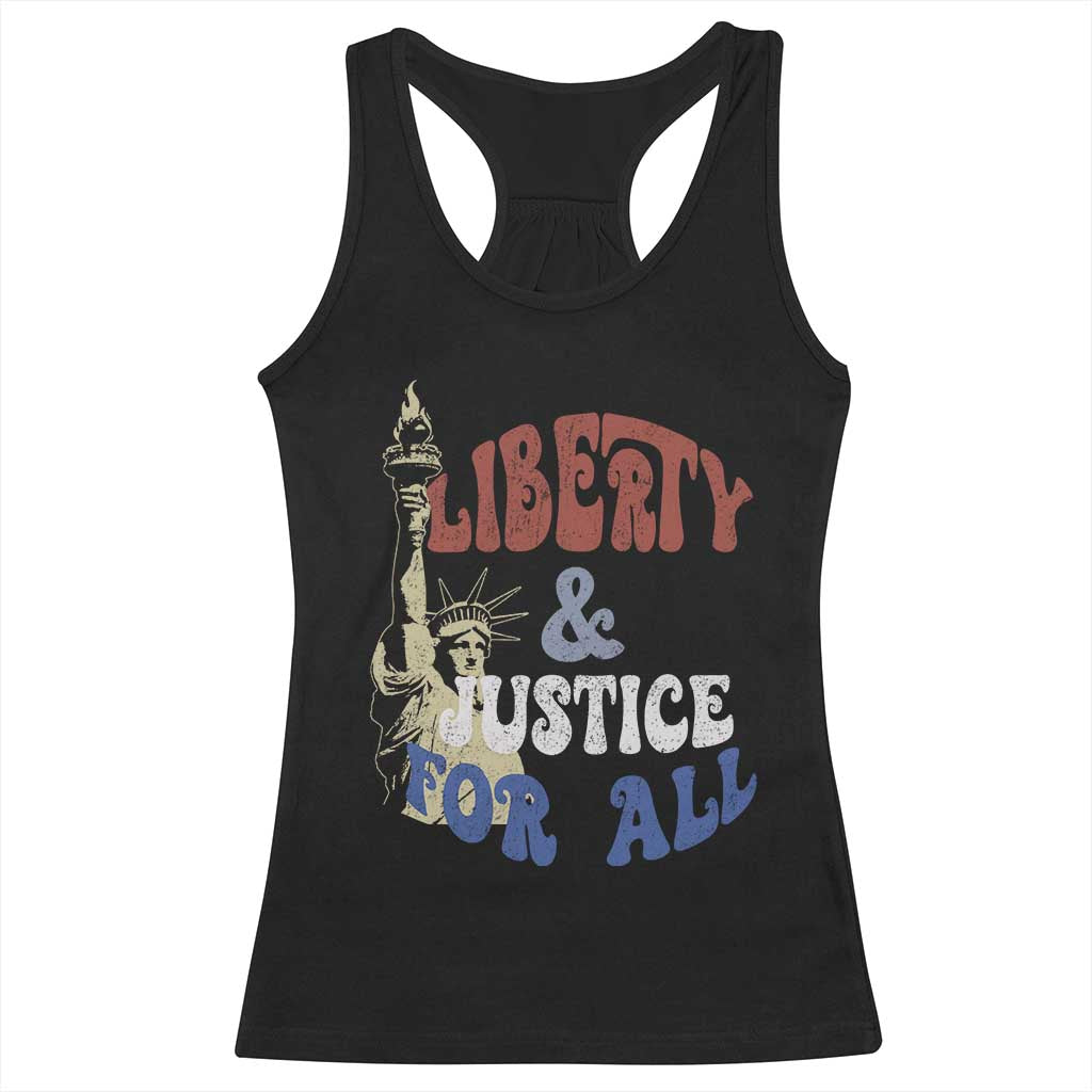 Funny 4th of July Liberty And Justice For All Racerback Tank Top Statue Of Liberty - Wonder Print Shop