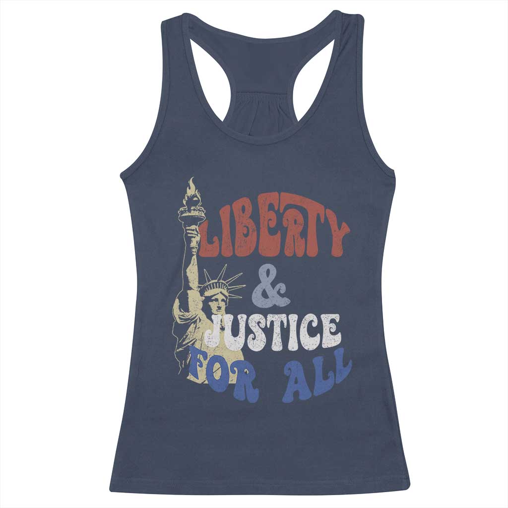 Funny 4th of July Liberty And Justice For All Racerback Tank Top Statue Of Liberty - Wonder Print Shop