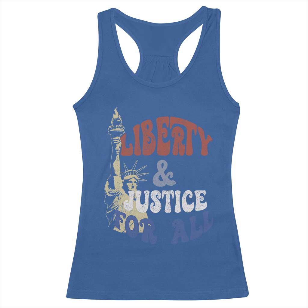 Funny 4th of July Liberty And Justice For All Racerback Tank Top Statue Of Liberty - Wonder Print Shop