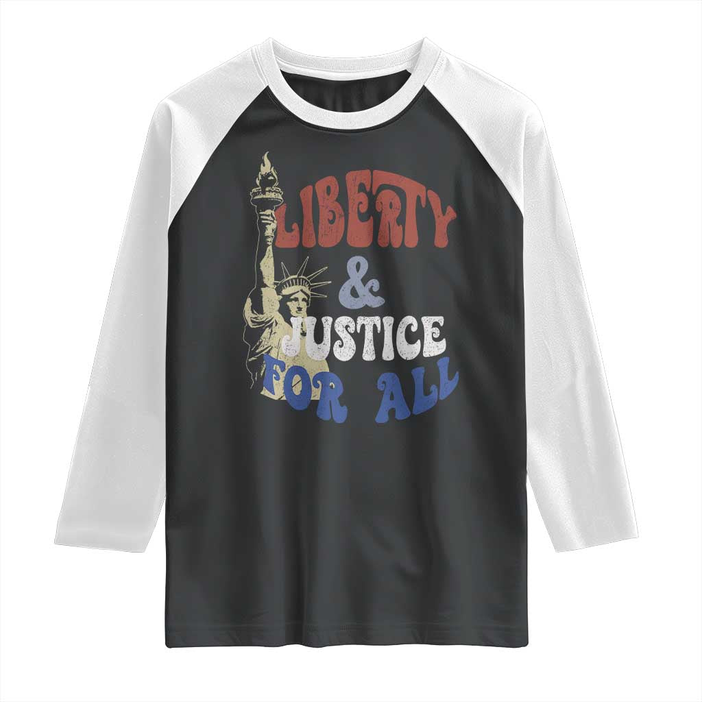 Funny 4th of July Liberty And Justice For All Raglan Shirt Statue Of Liberty - Wonder Print Shop