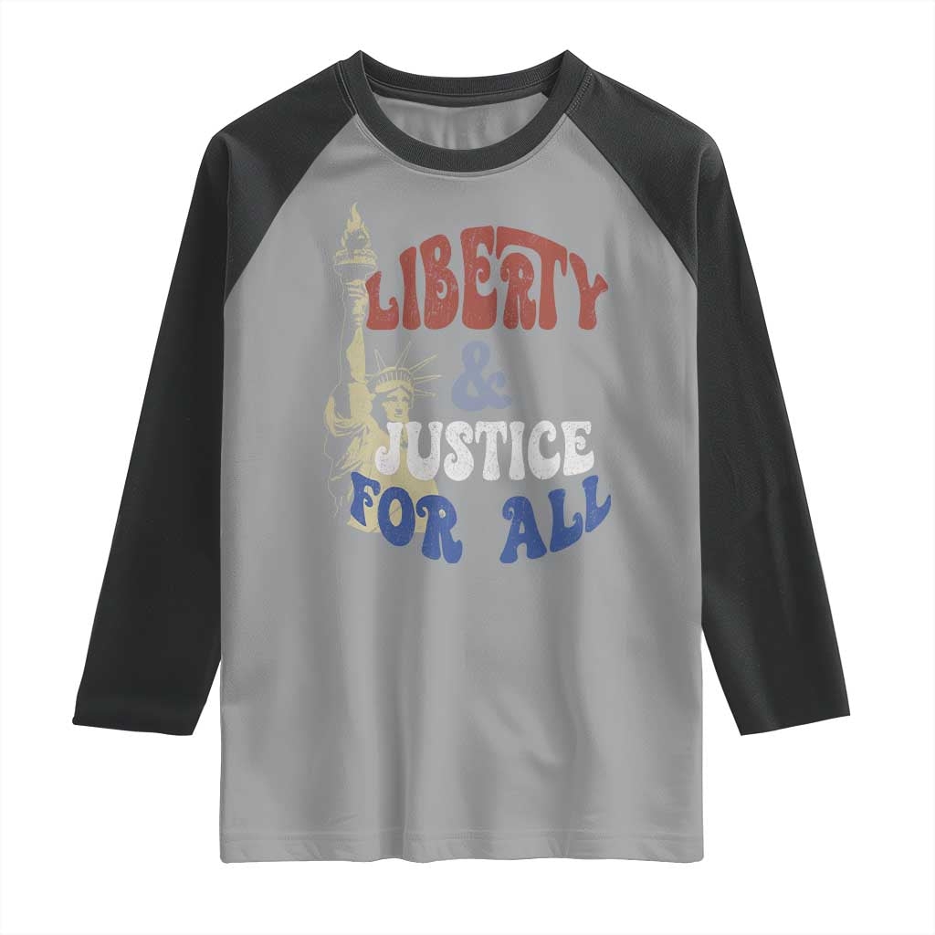 Funny 4th of July Liberty And Justice For All Raglan Shirt Statue Of Liberty - Wonder Print Shop