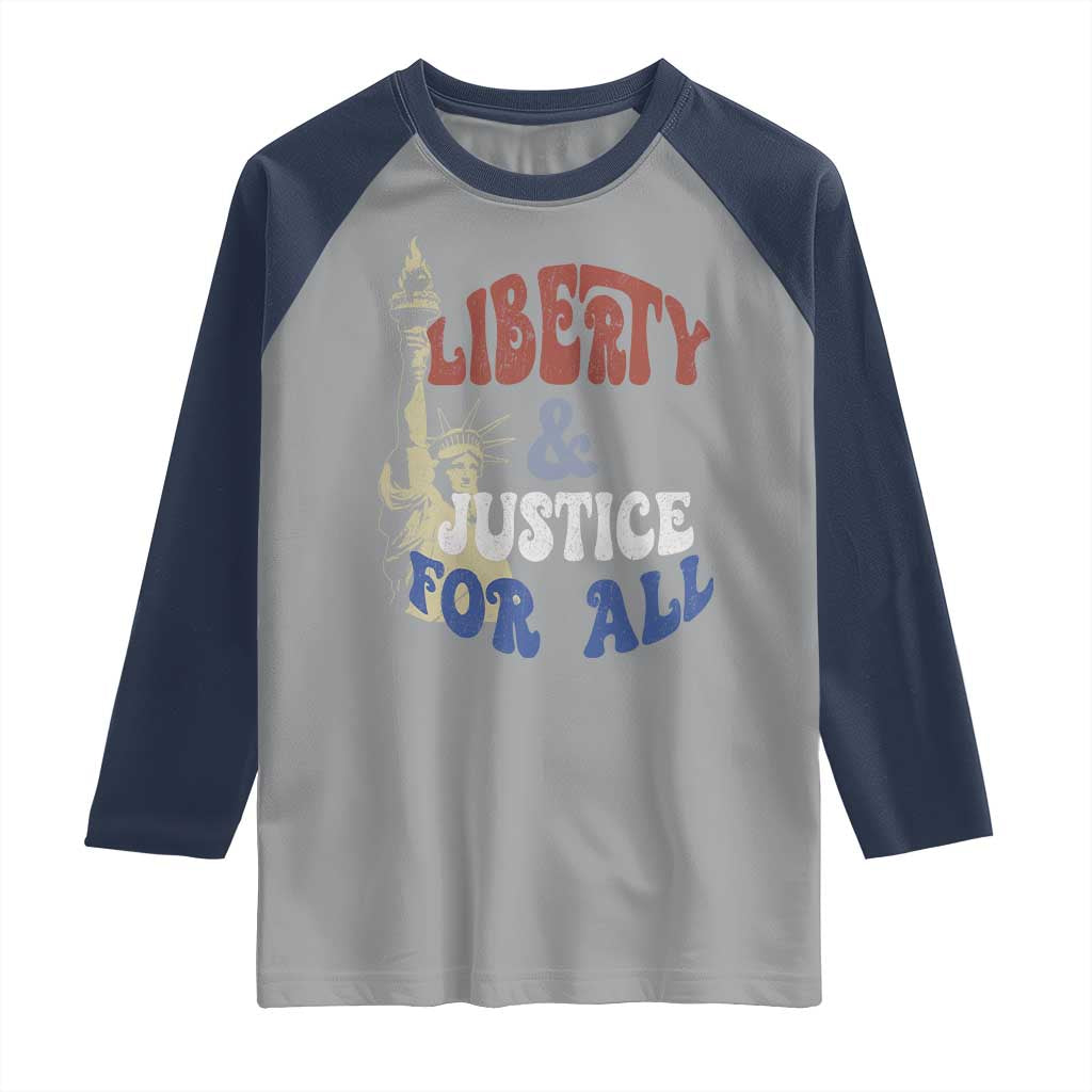 Funny 4th of July Liberty And Justice For All Raglan Shirt Statue Of Liberty - Wonder Print Shop
