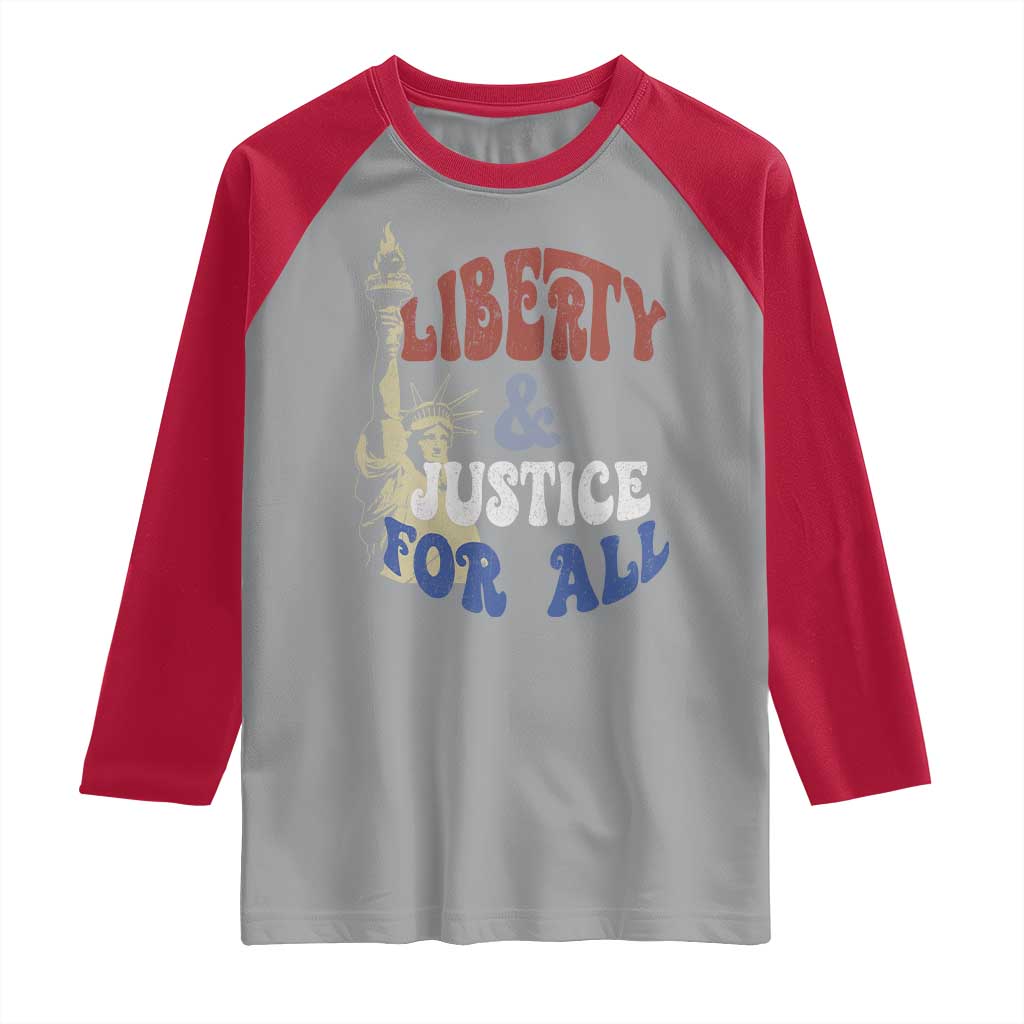 Funny 4th of July Liberty And Justice For All Raglan Shirt Statue Of Liberty - Wonder Print Shop