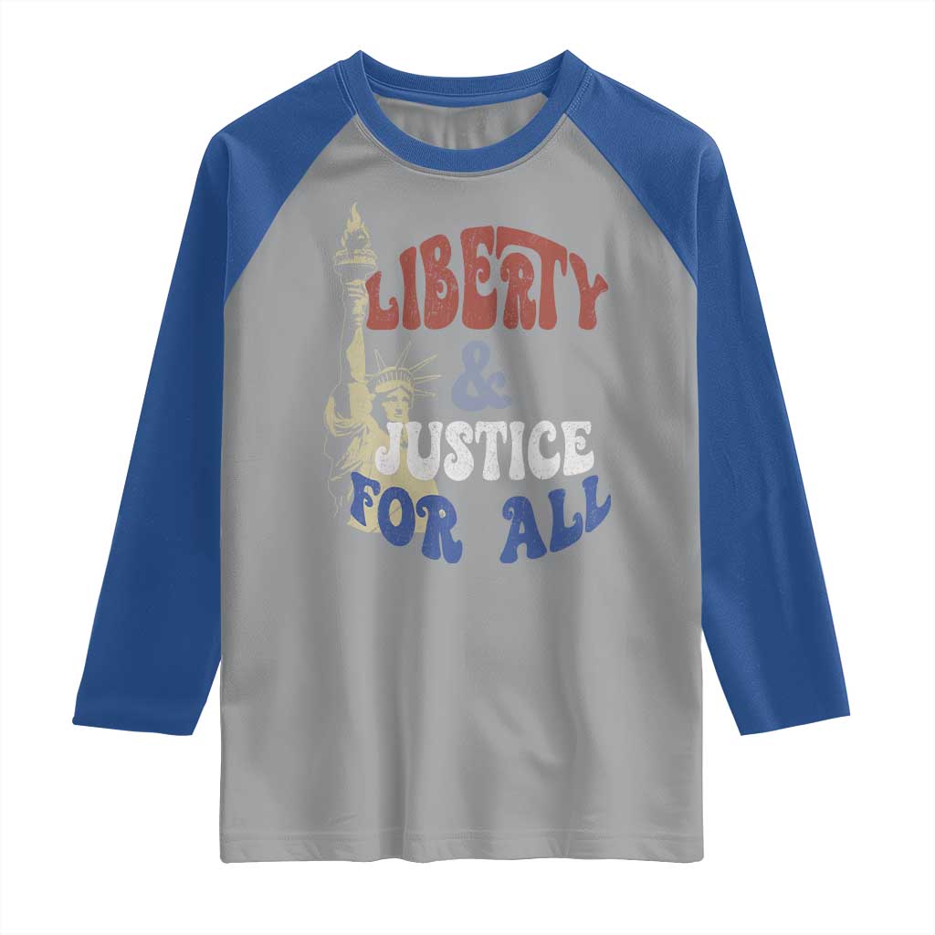 Funny 4th of July Liberty And Justice For All Raglan Shirt Statue Of Liberty - Wonder Print Shop