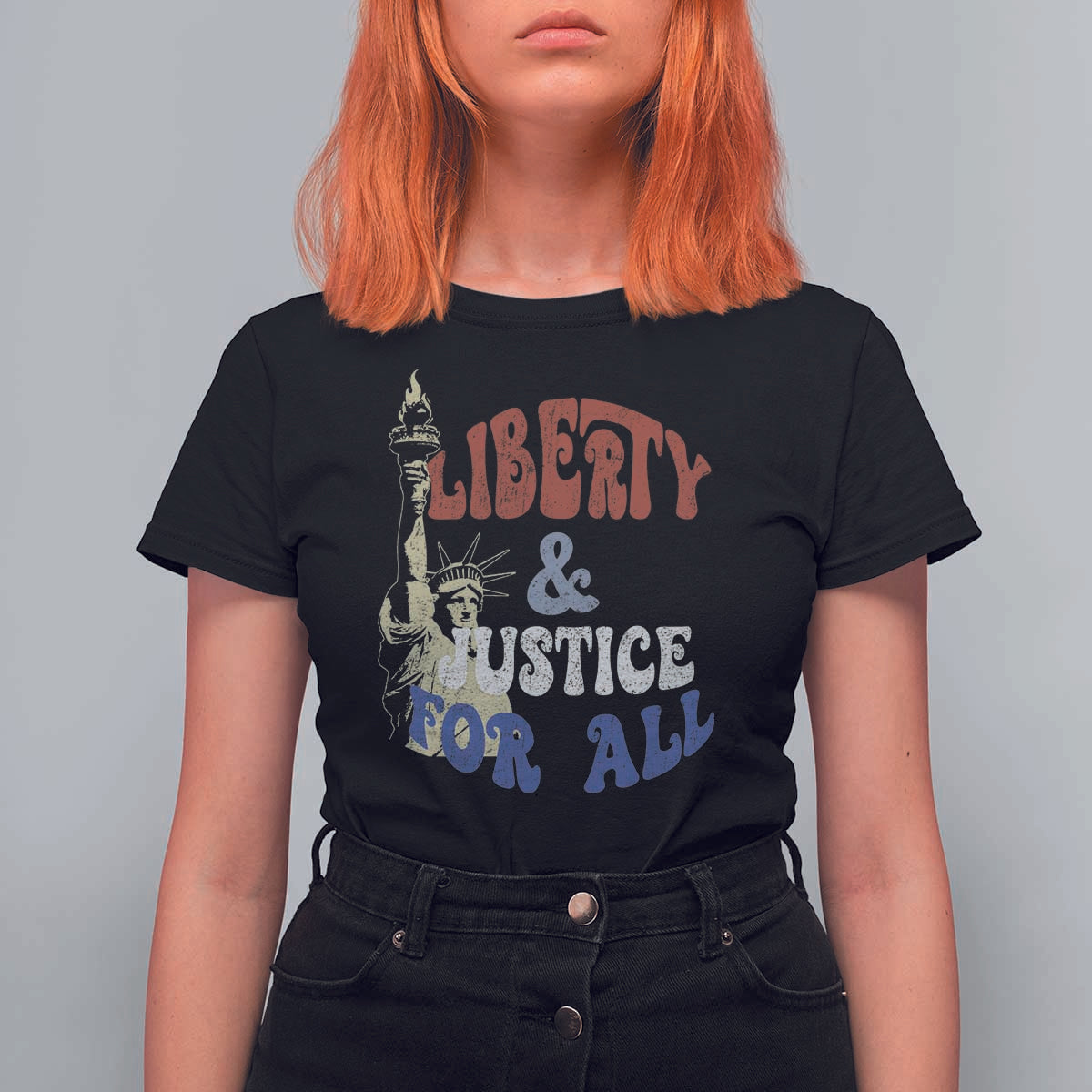 Funny 4th of July Liberty And Justice For All T Shirt For Women Statue Of Liberty - Wonder Print Shop