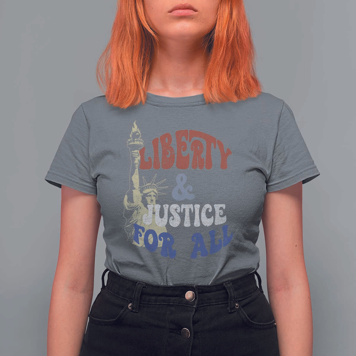 Funny 4th of July Liberty And Justice For All T Shirt For Women Statue Of Liberty - Wonder Print Shop