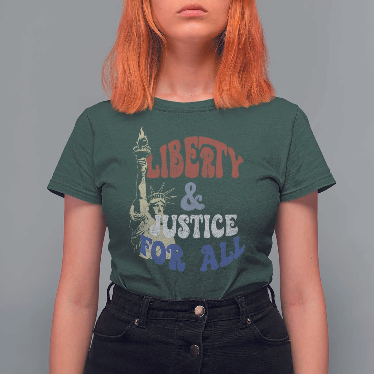 Funny 4th of July Liberty And Justice For All T Shirt For Women Statue Of Liberty - Wonder Print Shop