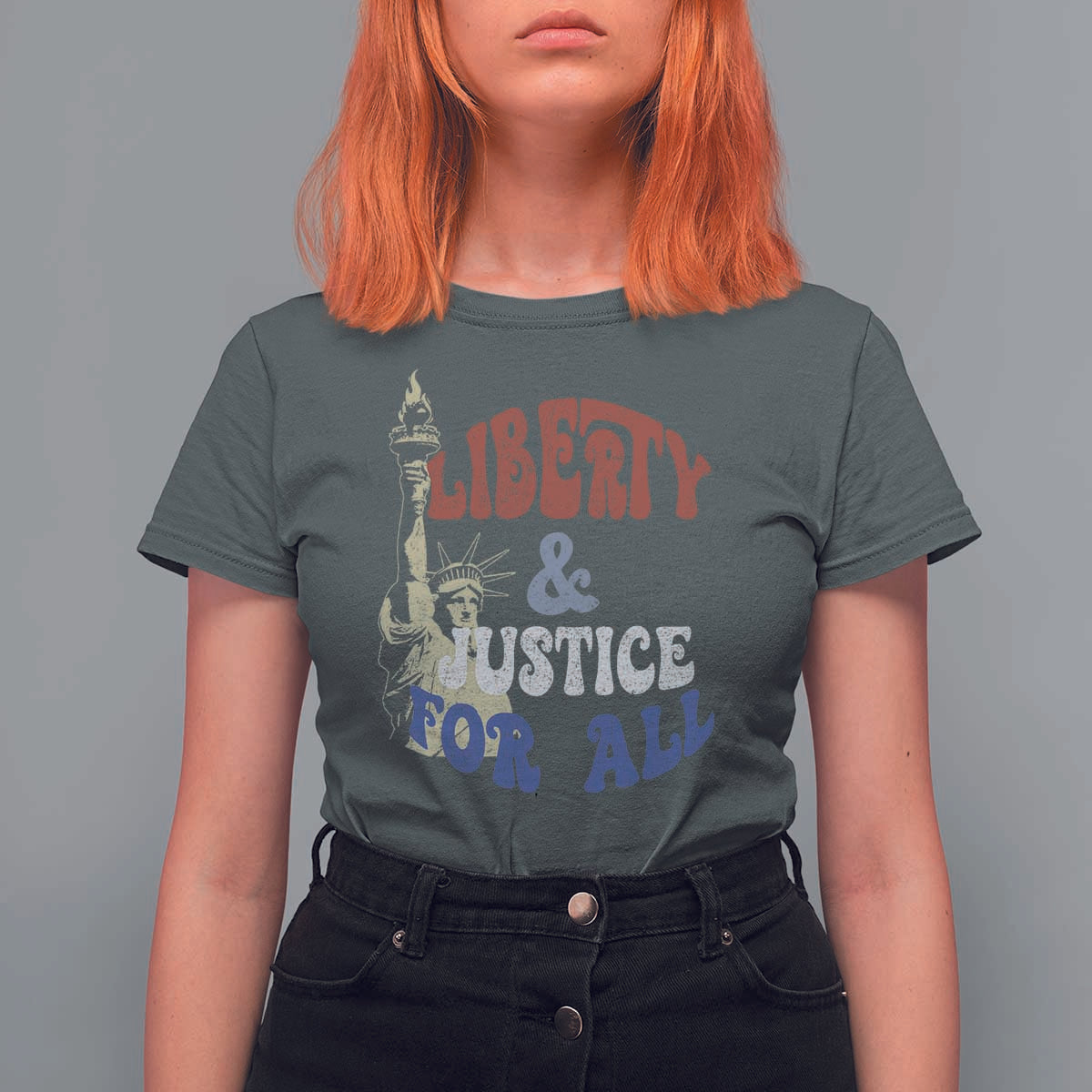 Funny 4th of July Liberty And Justice For All T Shirt For Women Statue Of Liberty - Wonder Print Shop