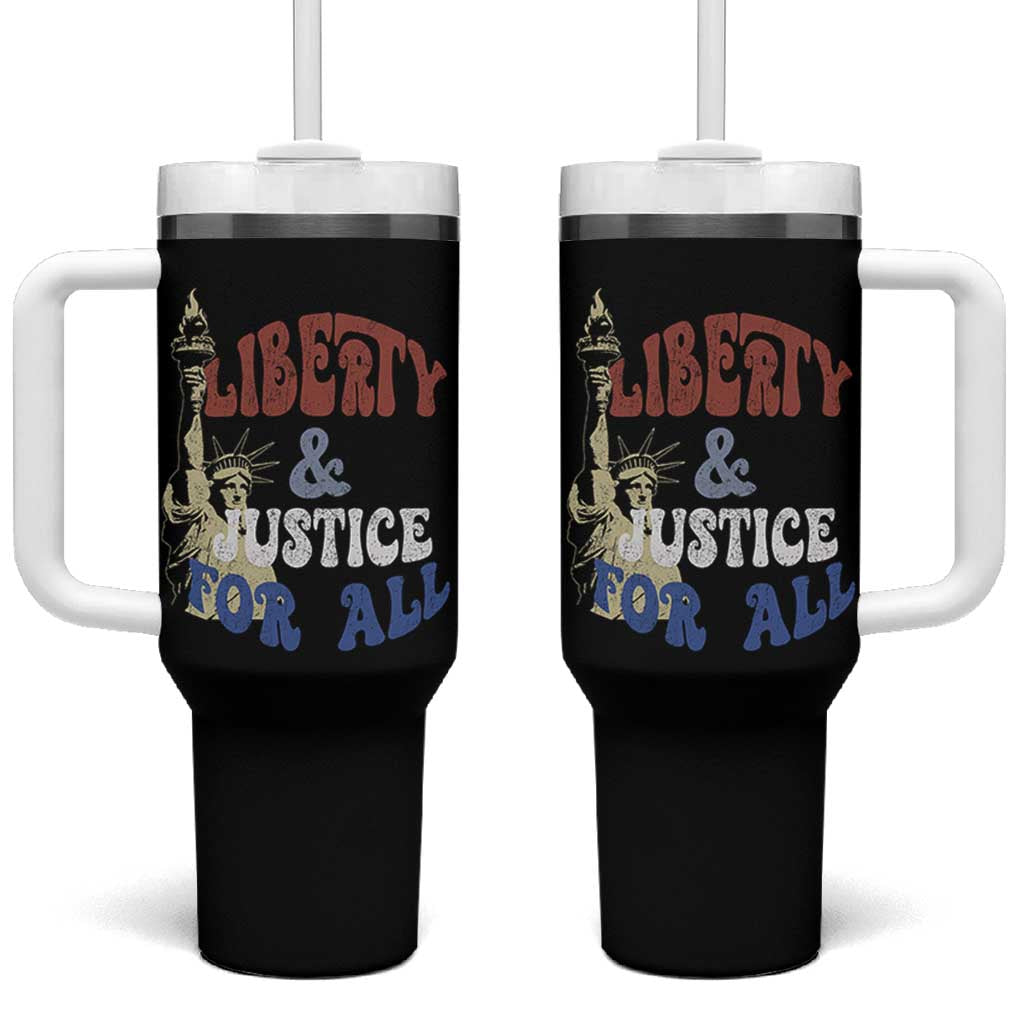 Funny 4th of July Liberty And Justice For All Tumbler With Handle Statue Of Liberty - Wonder Print Shop
