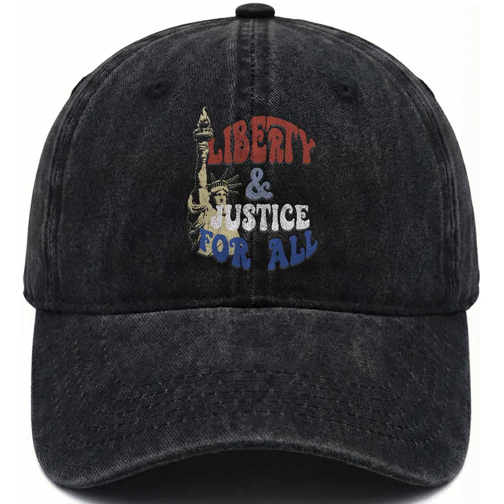 Funny 4th of July Liberty And Justice For All Washed Cotton Baseball Cap Statue Of Liberty