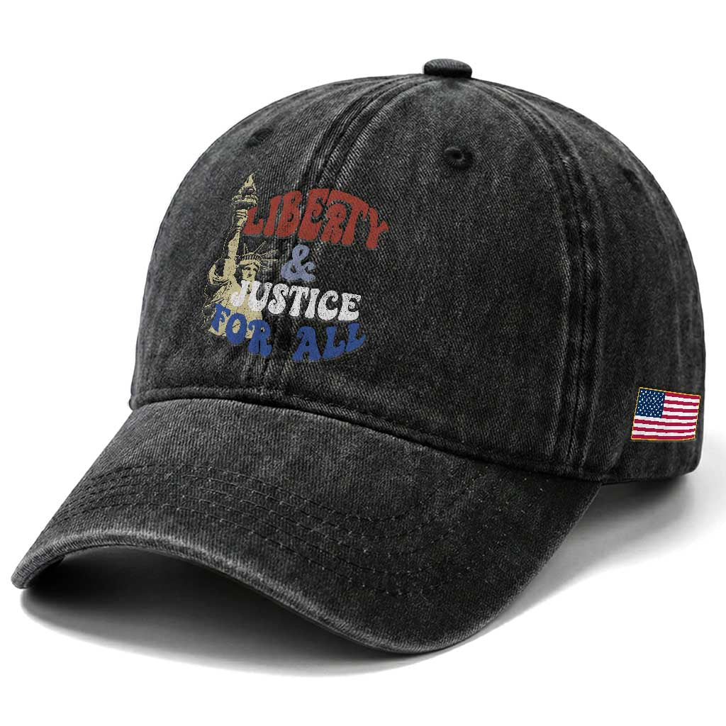 Funny 4th of July Liberty And Justice For All Washed Cotton Baseball Cap Statue Of Liberty