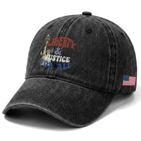 Funny 4th of July Liberty And Justice For All Washed Cotton Baseball Cap Statue Of Liberty