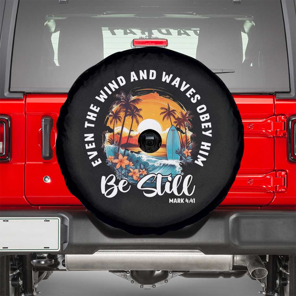 Even The Wind And Waves Obey Him Be Still Spare Tire Cover Christian Bible Verse Summer Vacation - Wonder Print Shop