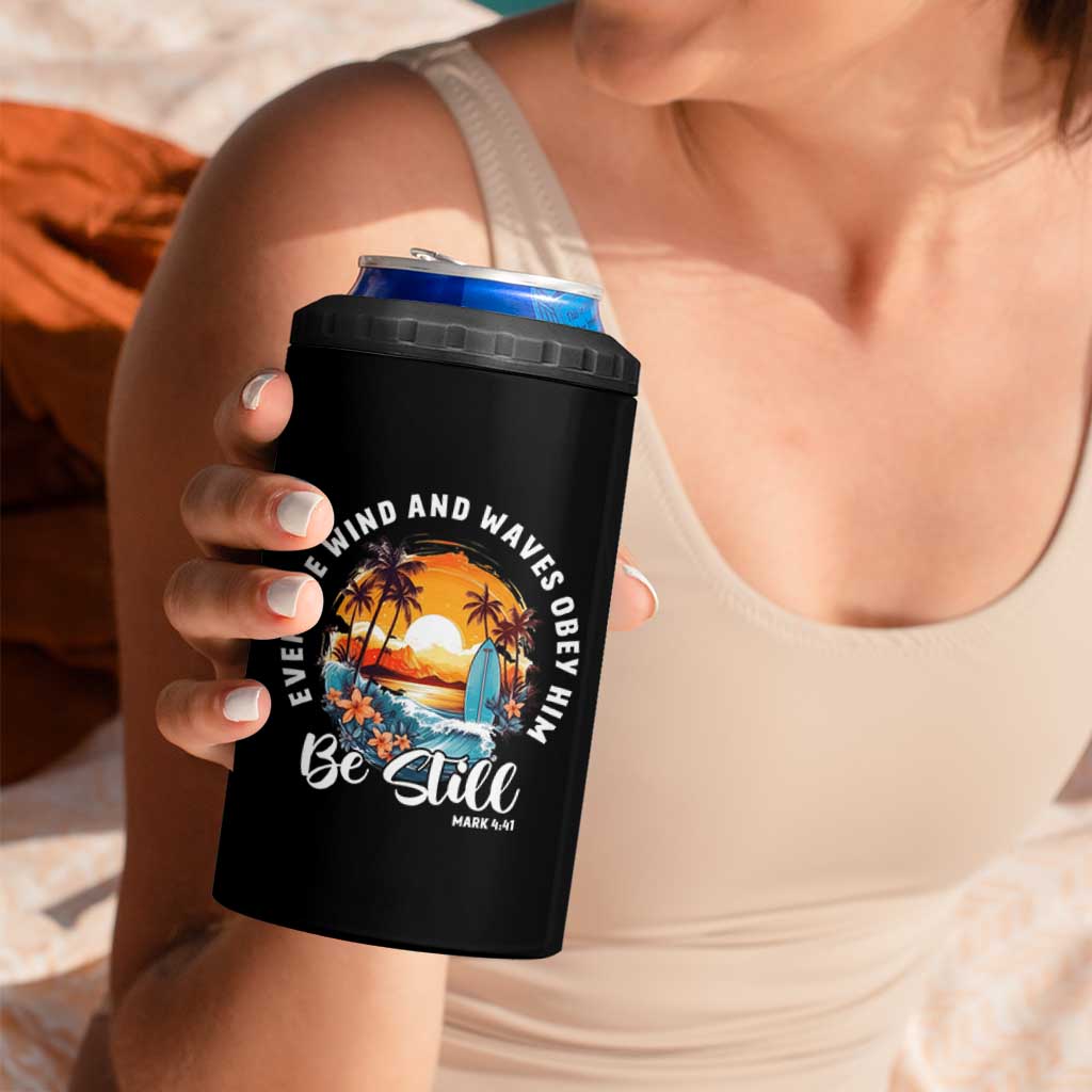 Even The Wind And Waves Obey Him Be Still 4 in 1 Can Cooler Tumbler Christian Bible Verse Summer Vacation - Wonder Print Shop