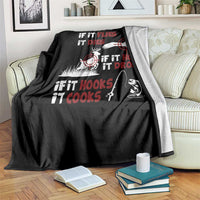 Funny Fishing Hunting Throw Blanket If It Flies It Dies If It Hops It Drops If It Hooks It Cooks - Wonder Print Shop