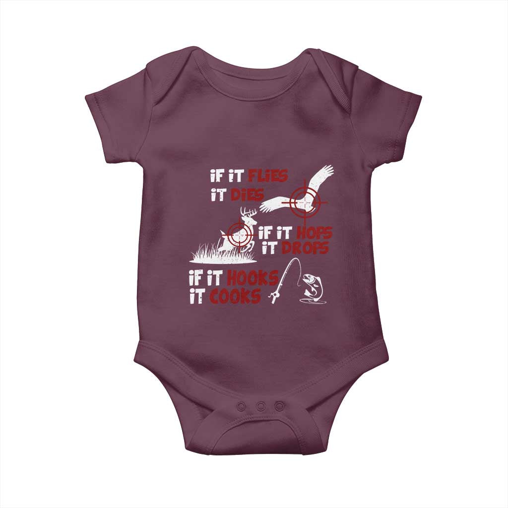 Funny Fishing Hunting Baby Onesie If It Flies It Dies If It Hops It Drops If It Hooks It Cooks - Wonder Print Shop