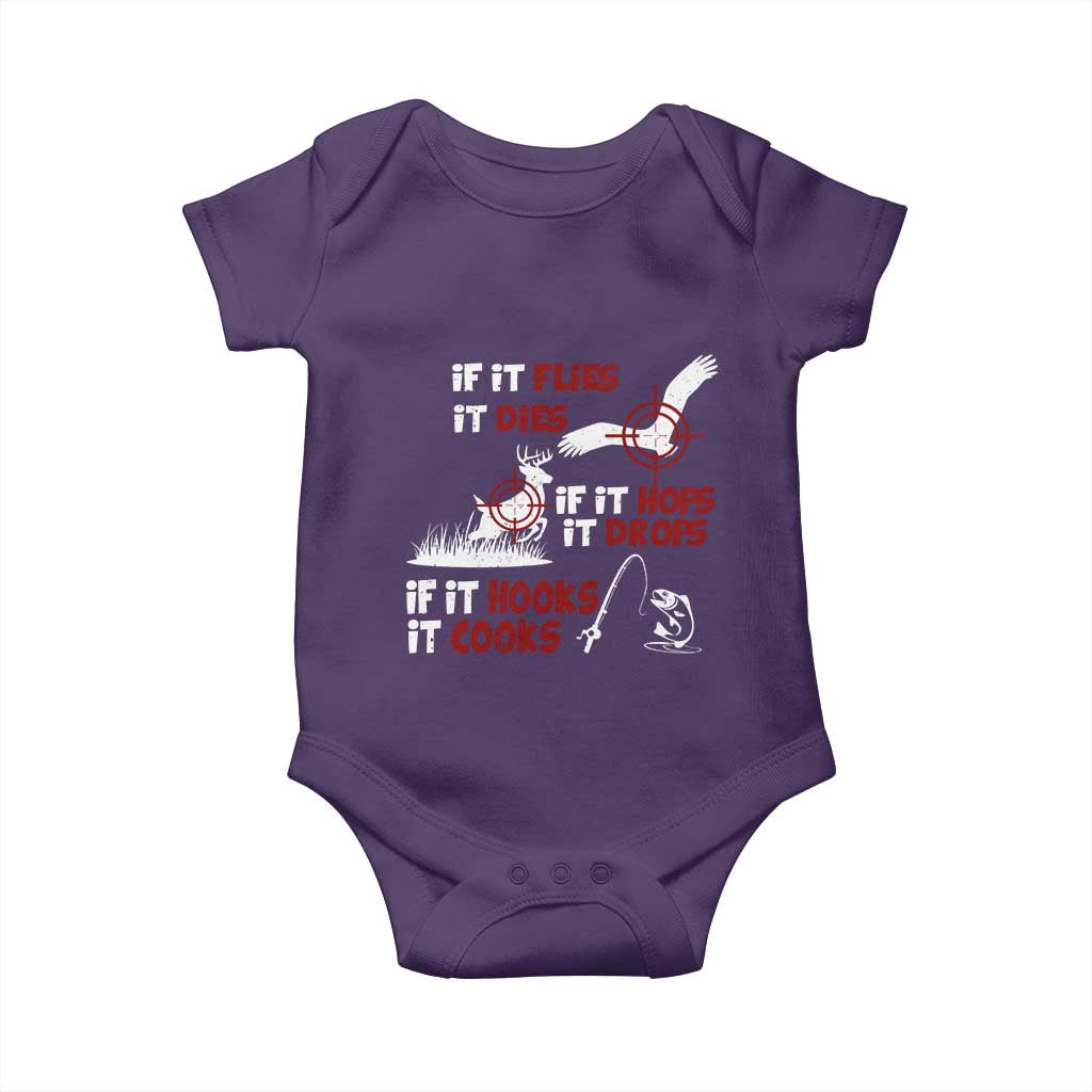 Funny Fishing Hunting Baby Onesie If It Flies It Dies If It Hops It Drops If It Hooks It Cooks - Wonder Print Shop