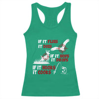 Funny Fishing Hunting Racerback Tank Top If It Flies It Dies If It Hops It Drops If It Hooks It Cooks - Wonder Print Shop