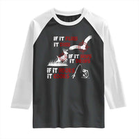 Funny Fishing Hunting Raglan Shirt If It Flies It Dies If It Hops It Drops If It Hooks It Cooks - Wonder Print Shop