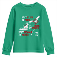 Funny Fishing Hunting Youth Sweatshirt If It Flies It Dies If It Hops It Drops If It Hooks It Cooks - Wonder Print Shop